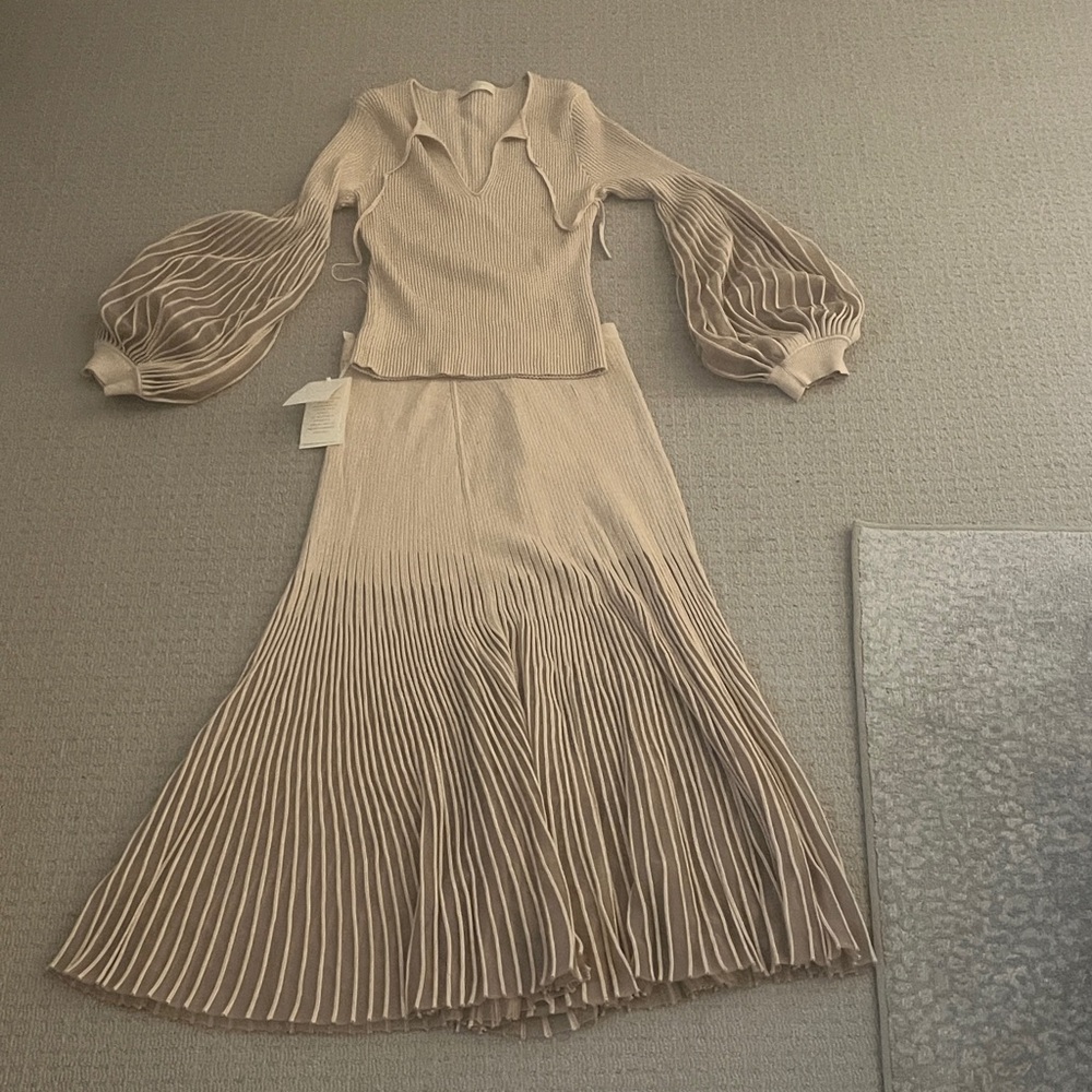 Ulla Johnson Beige knit A-line skirt size s.  Beige knit matching top size L.